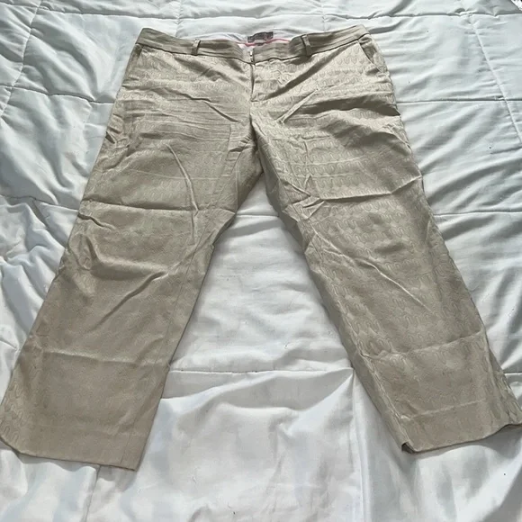 🤎Banana Republic Womens Hampton Pants Ankle Crop Geometric Beige. Size 16🤎 - Picture 3 of 7